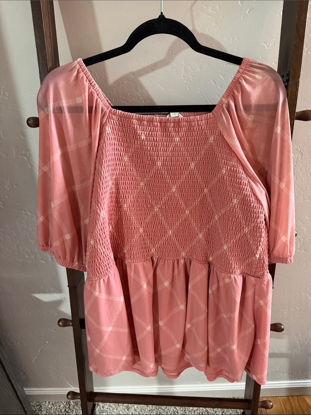 Pink Smocked Peasant Top
